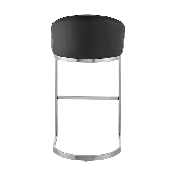 Armen Living Atherik Counter Stool in Brushed Stainless Steel with Black Faux Leather - 840254335868