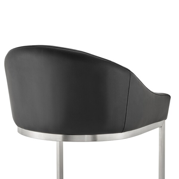 Armen Living Atherik Counter Stool in Brushed Stainless Steel with Black Faux Leather - 840254335868