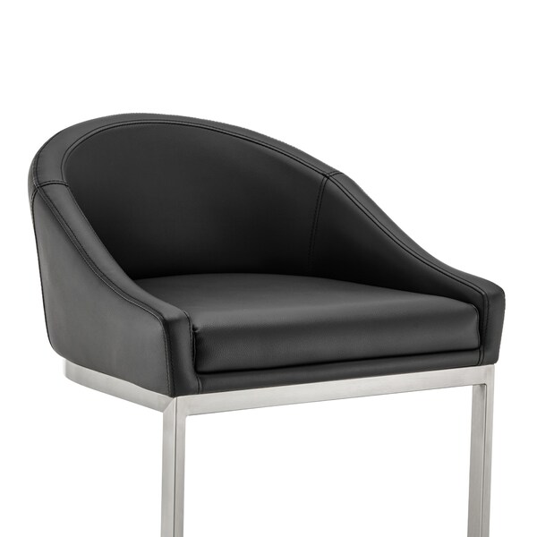 Armen Living Atherik Counter Stool in Brushed Stainless Steel with Black Faux Leather - 840254335868