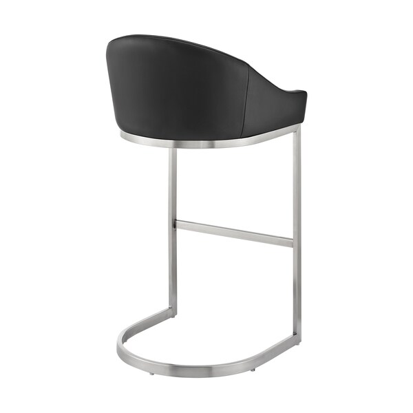 Armen Living Atherik Counter Stool in Brushed Stainless Steel with Black Faux Leather - 840254335868