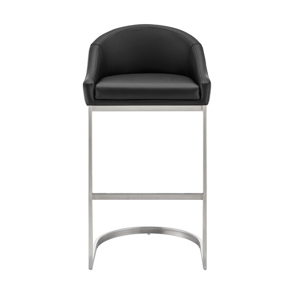 Armen Living Atherik Counter Stool in Brushed Stainless Steel with Black Faux Leather - 840254335868