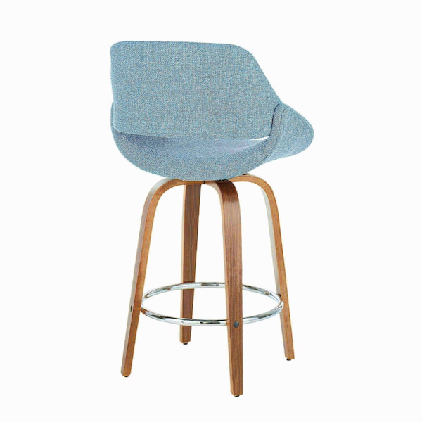 Lumisource Fabrico Counter Stool in Walnut and Blue Noise Fabric, PK 2 - B26-FBCO2R WLBU2