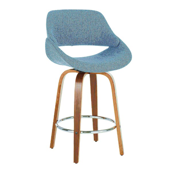 Lumisource Fabrico Counter Stool in Walnut and Blue Noise Fabric, PK 2 - B26-FBCO2R WLBU2