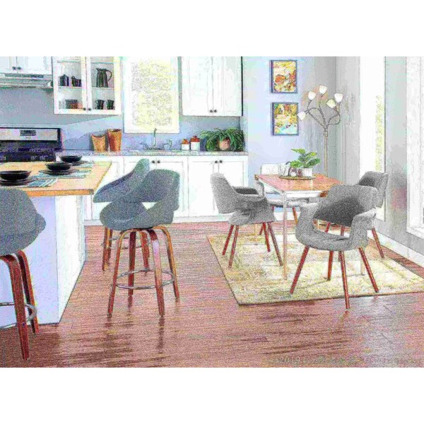 Lumisource Fabrico Counter Stool in Walnut and Blue Noise Fabric, PK 2 - B26-FBCO2R WLBU2