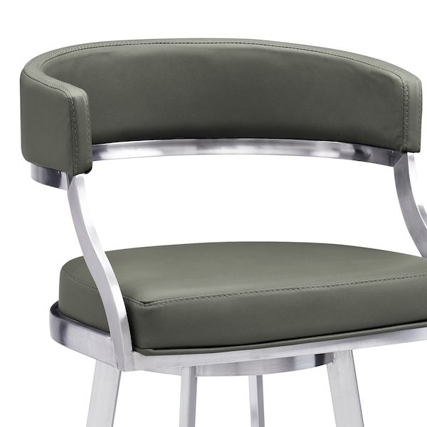 Armen Living Saturn 26" Counter Height Swivel Gray Faux Leather and Brushed Stainless Steel Bar Stool - LCSNBABSGR26