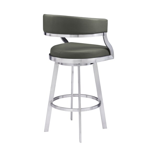 Armen Living Saturn 26" Counter Height Swivel Gray Faux Leather and Brushed Stainless Steel Bar Stool - LCSNBABSGR26