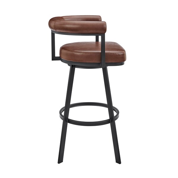 Armen Living Nolagam Swivel Counter Stool in Black Metal with Brown Faux Leather - 840254335578
