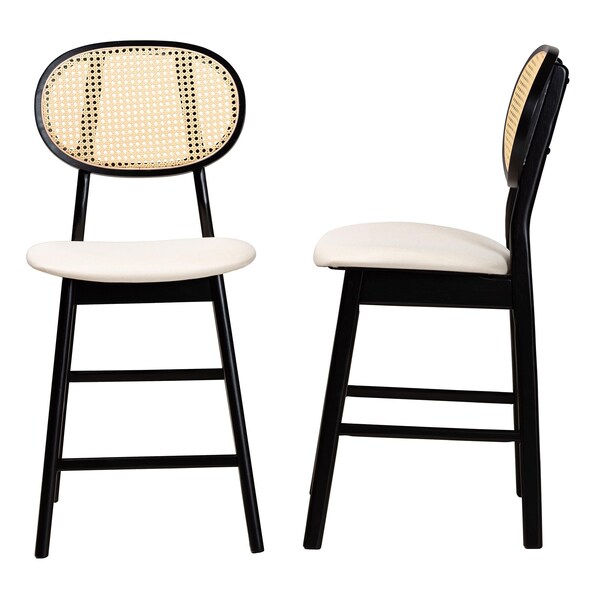 Baxton Studio Darrion Mid-Century Modern Cream Fabric and Black Finished Wood 2-Piece Counter Stool Set, PR - 235-2PC-13311-ZORO