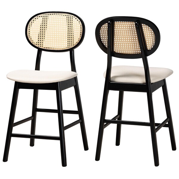 Baxton Studio Darrion Mid-Century Modern Cream Fabric and Black Finished Wood 2-Piece Counter Stool Set, PR - 235-2PC-13311-ZORO