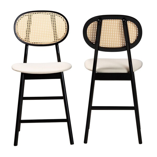 Baxton Studio Darrion Mid-Century Modern Cream Fabric and Black Finished Wood 2-Piece Counter Stool Set, PR - 235-2PC-13311-ZORO