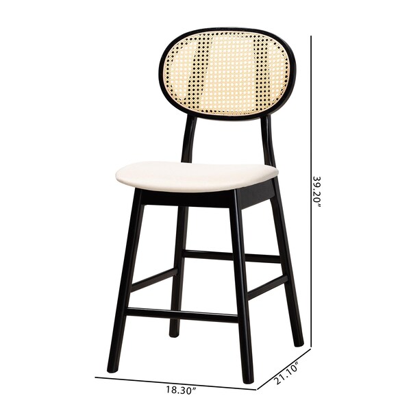 Baxton Studio Darrion Mid-Century Modern Cream Fabric and Black Finished Wood 2-Piece Counter Stool Set, PR - 235-2PC-13311-ZORO