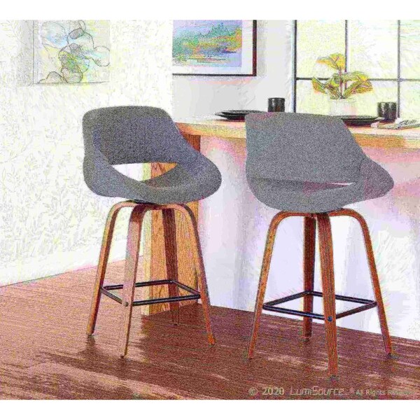 Lumisource Fabrico Counter Stool in Walnut and Grey Noise Fabric, PK 2 - B26-FBCO2X WLGY2
