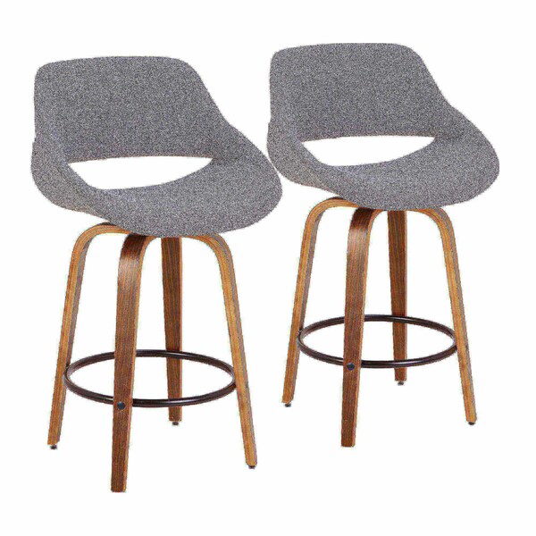 Lumisource Fabrico Counter Stool in Walnut and Grey Noise Fabric, PK 2 - B26-FBCO2X WLGY2