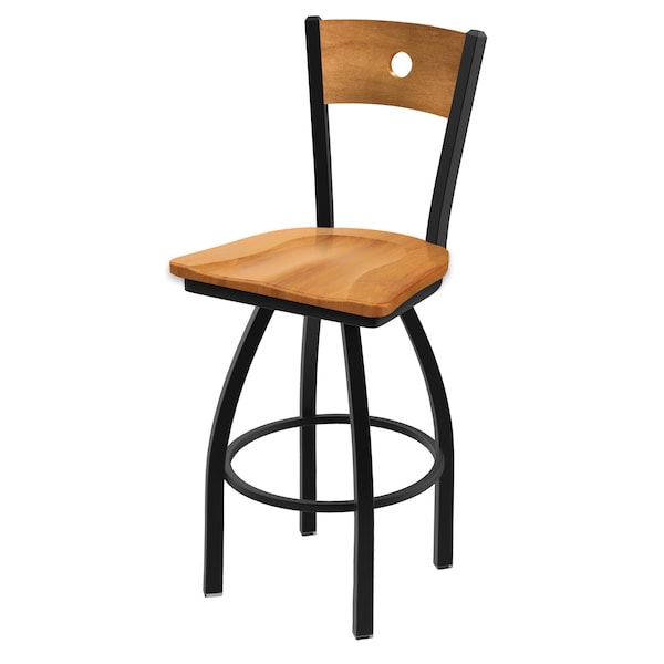 Holland Bar Stool Co 25" Swivel Counter Stool, Black Wrinkle, Med Back, Med Maple Seat - 83025BWMEDMPLBMEDMPL