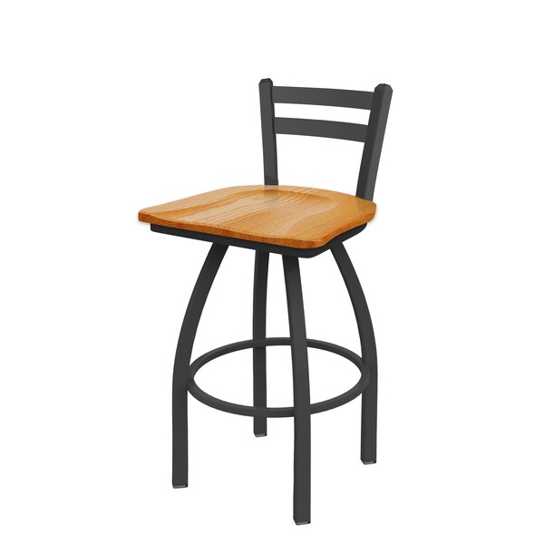 Holland Bar Stool Co 25" Low Back Swivel Counter Stool, Pewter Finish, Med Oak Seat - 41125PWMEDOAK