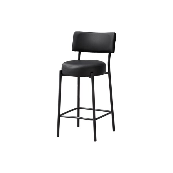 Monarch Specialties Barstool, Counter Height, Kitchen, Black Leather Look, Black Metal, Contemporary, Modern, 2PK - I 2245