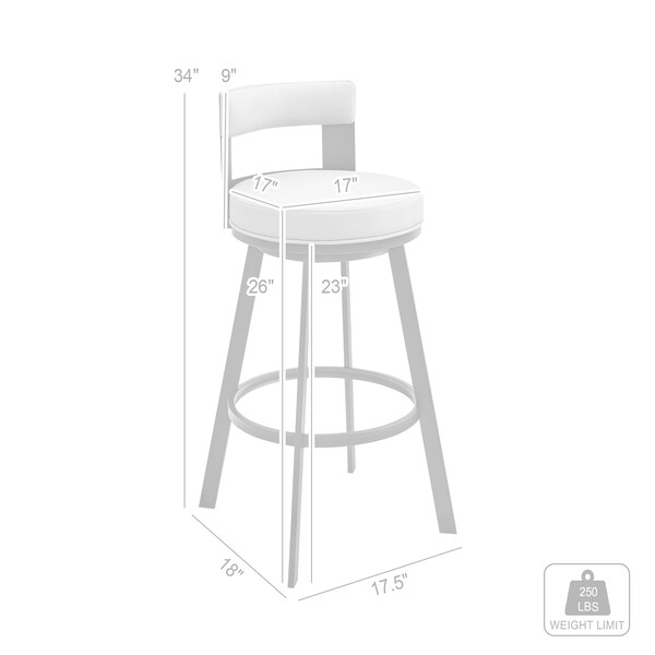 Armen Living Lynof Swivel Counter Stool in Brushed Stainless Steel with Black Faux Leather - 840254335455