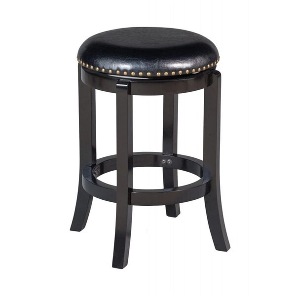 Benjara Nailhead Trim Round Leatherette Swivel Counter Stool with Flared Leg - Black - 24 x 16 x 16 in. - BM61400