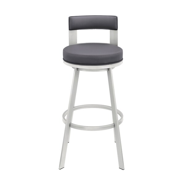 Armen Living Lynof Swivel Counter Stool in Silver Metal with Gray Faux Leather - 840254335479