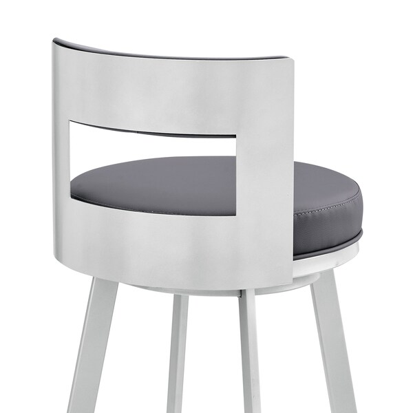 Armen Living Lynof Swivel Counter Stool in Silver Metal with Gray Faux Leather - 840254335479