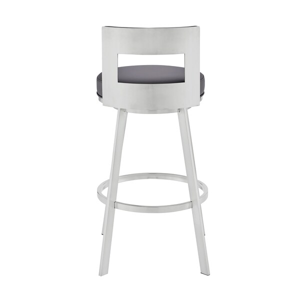 Armen Living Lynof Swivel Counter Stool in Silver Metal with Gray Faux Leather - 840254335479