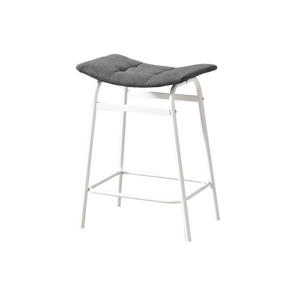 Monarch Specialties Barstool, Counter Height, Kitchen, Grey Fabric, White Metal, Contemporary, Modern, 2PK - I 2387
