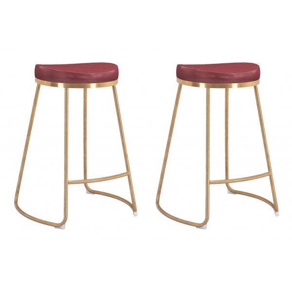 Gfancy Fixtures 26.2 x 20.3 x 17.5 in. Burgundy & Gold Modern Glam Geo Backless Counter Stools - GF3657760