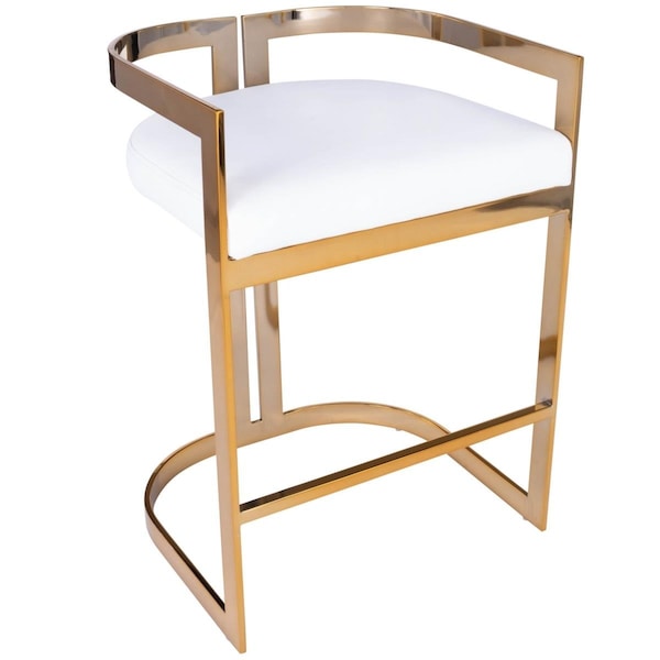 Gfancy Fixtures 28 x 19.75 x 19.5 in. Gold & White Faux Leather Counter Stool - GF3099784