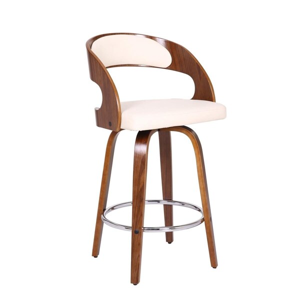Benjara Mid Century Curved Back Swivel Counter Barstool, Cream - BM237211