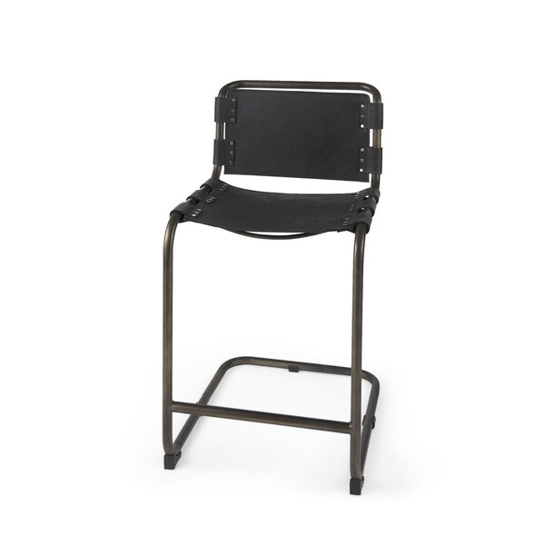 Gfancy Fixtures 37.75 x 24.75 x 20.5 in. Black Leather Iron Framed Counter Stool - GF3658017