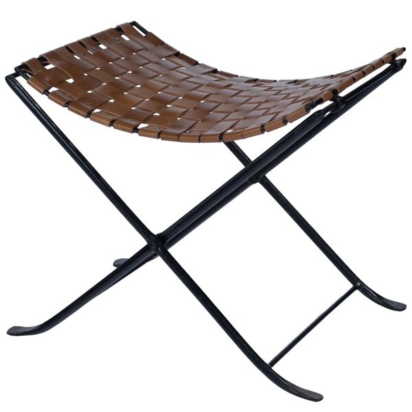 Gfancy Fixtures 17.5 x 22.5 x 16 in. Brown Leather Weave Stool - GF3656817
