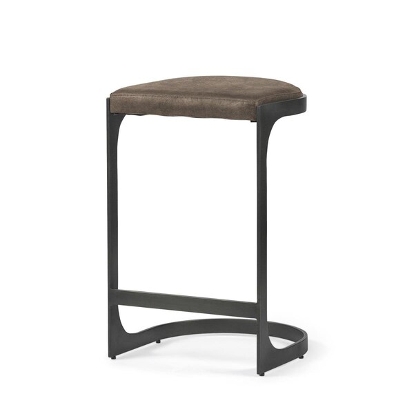 Homeroots 28 x 18 x 17.25 in. Dark Brown Leather C Shape Metal Counter Stool - 393441