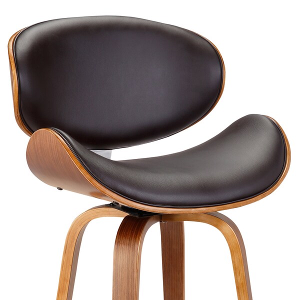 Armen Living Solvang 26" Swivel Brown Faux Leather and Walnut Wood Counter Stool - LCSLBABRWA26