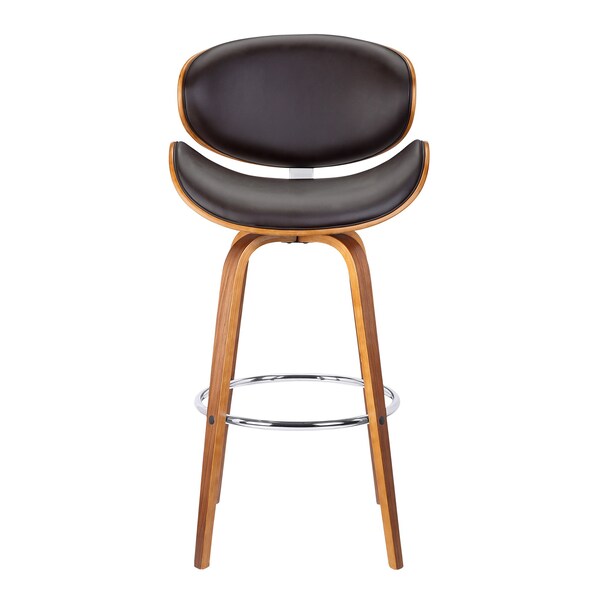 Armen Living Solvang 26" Swivel Brown Faux Leather and Walnut Wood Counter Stool - LCSLBABRWA26