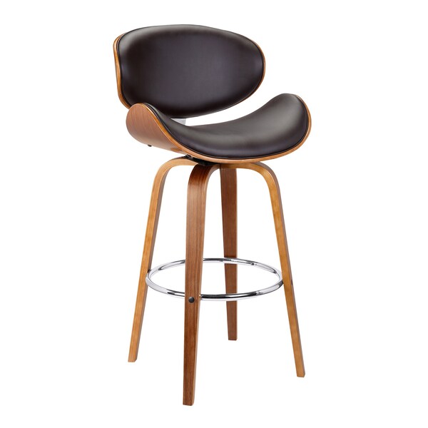 Armen Living Solvang 26" Swivel Brown Faux Leather and Walnut Wood Counter Stool - LCSLBABRWA26