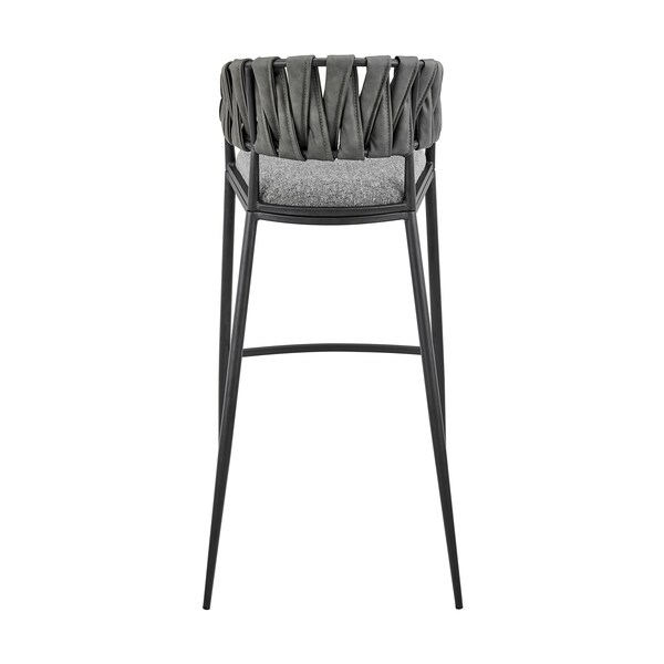 Armen Living Vigona Counter Stool in Black Metal with Gray Fabric and Faux Leather - 840254335561
