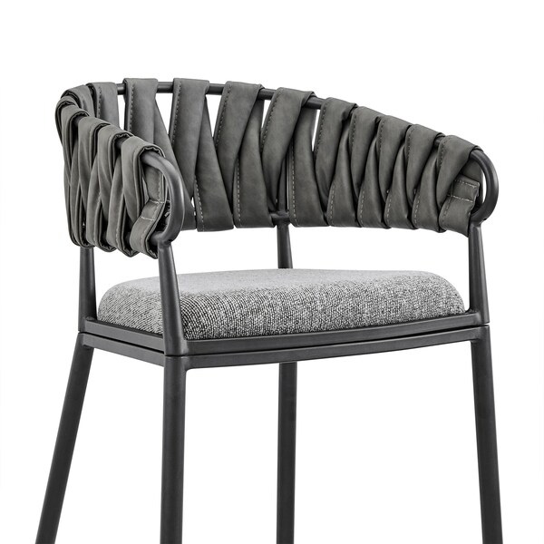 Armen Living Vigona Counter Stool in Black Metal with Gray Fabric and Faux Leather - 840254335561