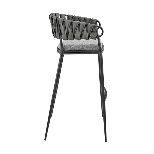 Armen Living Vigona Counter Stool in Black Metal with Gray Fabric and Faux Leather - 840254335561