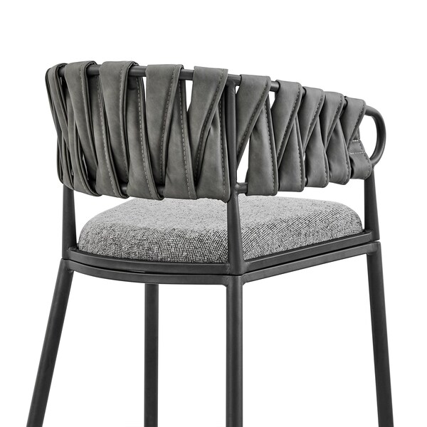 Armen Living Vigona Counter Stool in Black Metal with Gray Fabric and Faux Leather - 840254335561