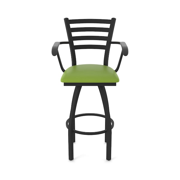 Holland Bar Stool Co Jackie with Arms 25 in. Swivel Counter Stool with Black Wrinkle Finish and Canter Kiwi Green Seat - 415