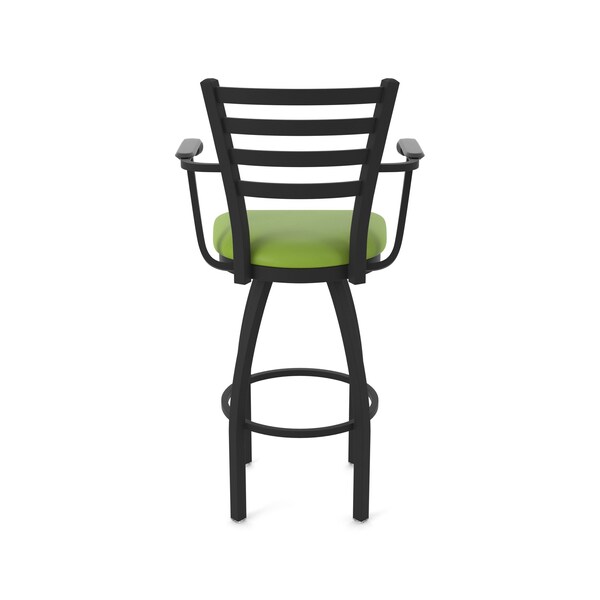 Holland Bar Stool Co Jackie with Arms 25 in. Swivel Counter Stool with Black Wrinkle Finish and Canter Kiwi Green Seat - 415