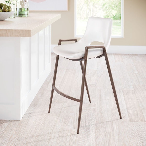Zuo Modern Desi Counter Stool Set Of 2 White & Walnut - 109069
