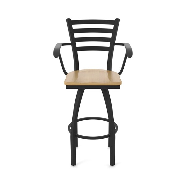 Holland Bar Stool Co Jackie with Arms 25 in. Swivel Counter Stool with Black Wrinkle Finish and Natural Maple Seat - 415