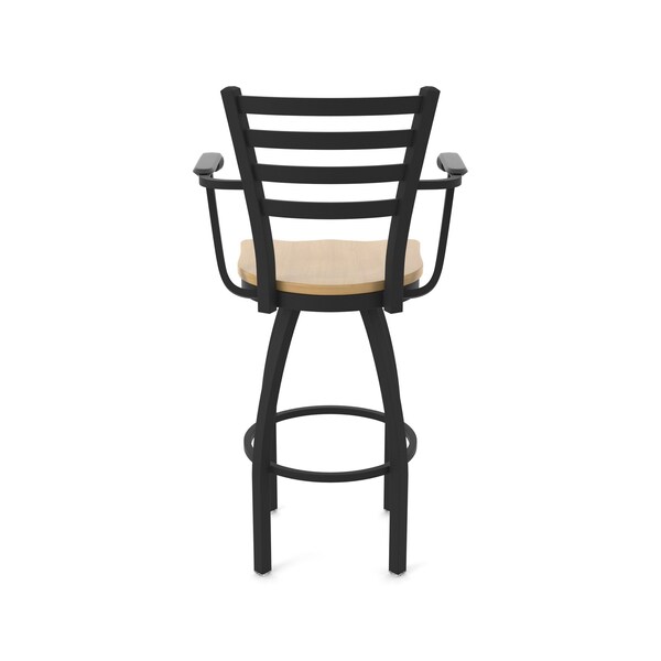 Holland Bar Stool Co Jackie with Arms 25 in. Swivel Counter Stool with Black Wrinkle Finish and Natural Maple Seat - 415