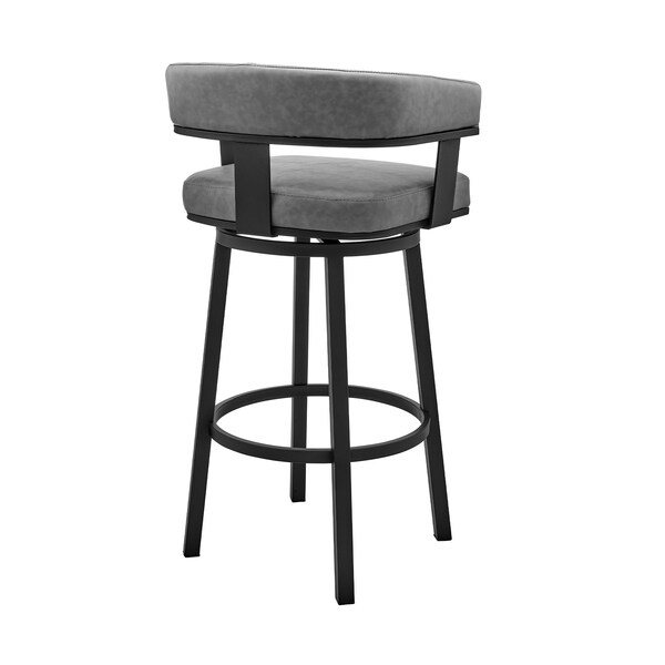 Armen Living Cohen 26" Counter Height Swivel Bar Stool in Black Finish and Gray Faux Leather - 721535761968