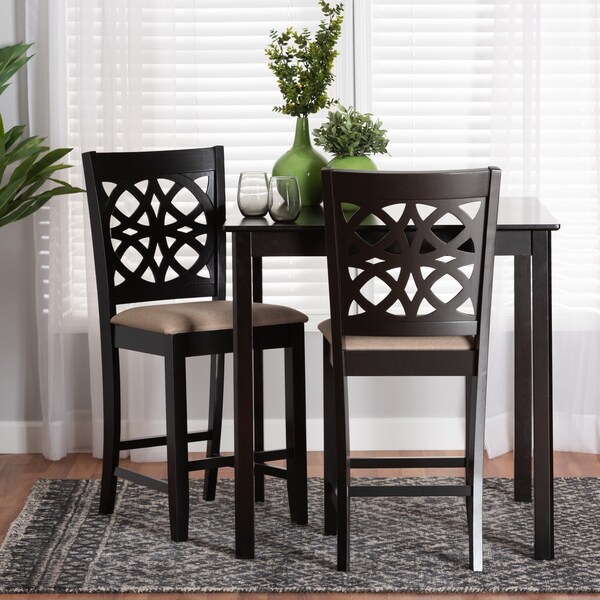 Baxton Studio Abigail Modern Beige Fabric and Dark Brown Finished Wood 2-Piece Counter Stool Set, PR - 230-2PC-13192-ZORO