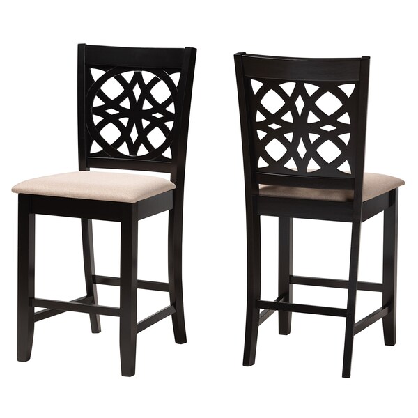 Baxton Studio Abigail Modern Beige Fabric and Dark Brown Finished Wood 2-Piece Counter Stool Set, PR - 230-2PC-13192-ZORO