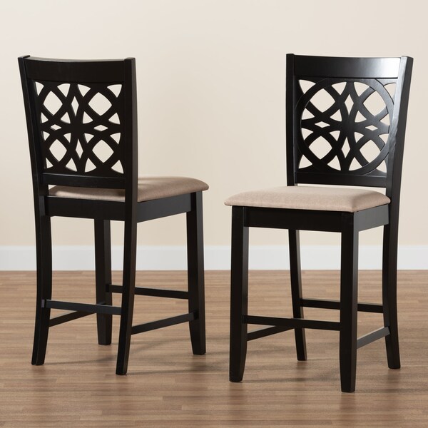 Baxton Studio Abigail Modern Beige Fabric and Dark Brown Finished Wood 2-Piece Counter Stool Set, PR - 230-2PC-13192-ZORO