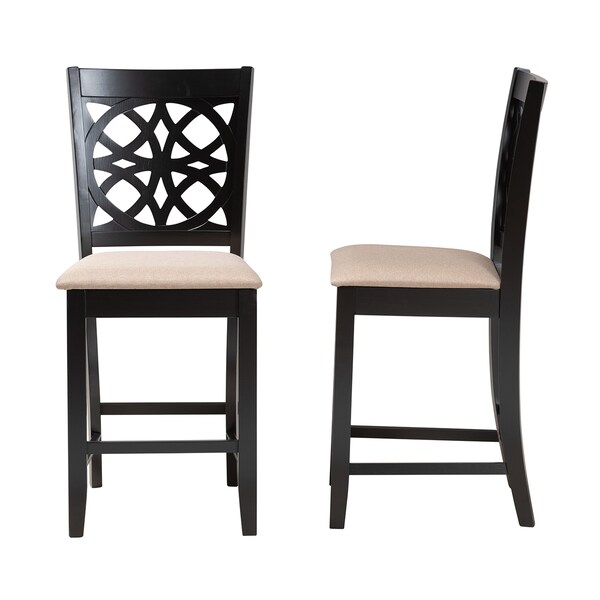 Baxton Studio Abigail Modern Beige Fabric and Dark Brown Finished Wood 2-Piece Counter Stool Set, PR - 230-2PC-13192-ZORO