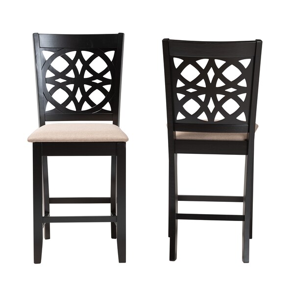 Baxton Studio Abigail Modern Beige Fabric and Dark Brown Finished Wood 2-Piece Counter Stool Set, PR - 230-2PC-13192-ZORO